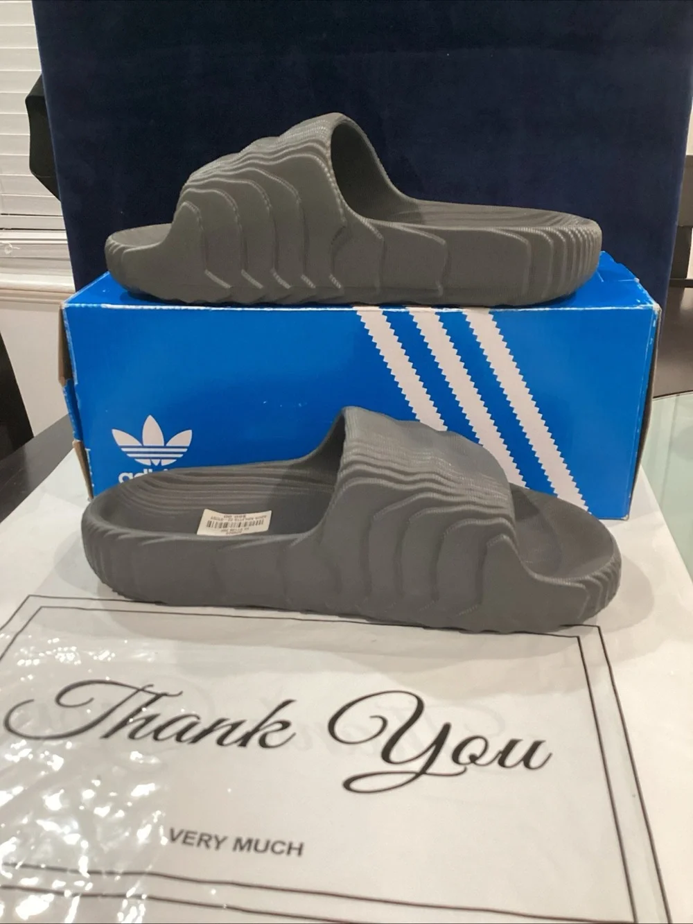 Adidas Adilette 22 Grey Slides Men’s Size 8 HP6522 NIB
